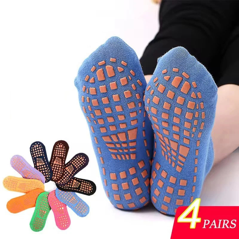 4 Pairs of Pure Cotton Yoga Socks Fitness Pilates Women's Socks Silicone Anti Slip and Wear-Resistant Foot Massage Ankle Socks