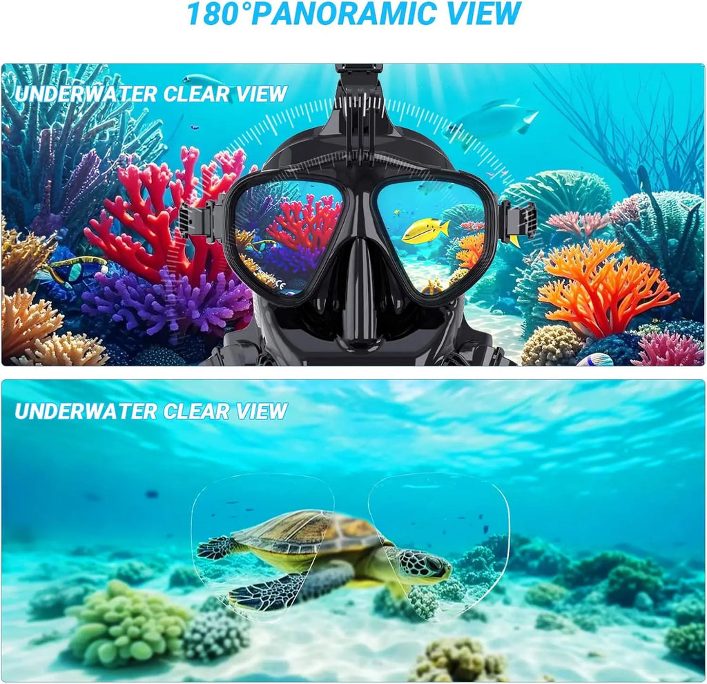 Diving Mask Full Face Snorkel Mask,180 Panoramic View Dry Top System Soft Silicone Adjustable Head Straps Comfortable Breathing Design Anti Leak With Drain Valve Max 98 Feet Deep For Adult Snorkeling Scuba Diving