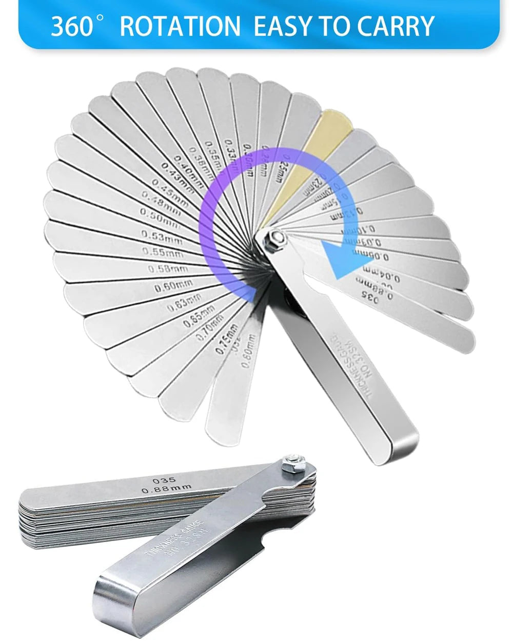 32 Blades Combination Feeler Gauge Stainless Steel Removable Metric Imperial 0.04-0.88mm Thickness Measuring Tool