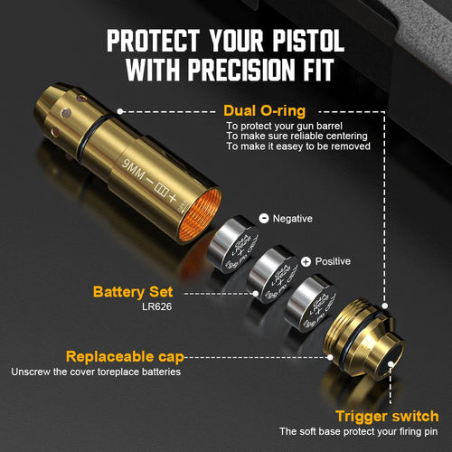 9mm Red Dot Laser Training Cartridge Dry Fire Tactical Bullet Trainer for Pistol Marksmanship