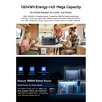 OSCAL PowerMax 1800se 1800W Portable Power Station 1024Wh LiFePO4 Continuous 3600W Surge 1H Fast Charge UPS Solar Generator APP Control for Home Hurricane Camping RV