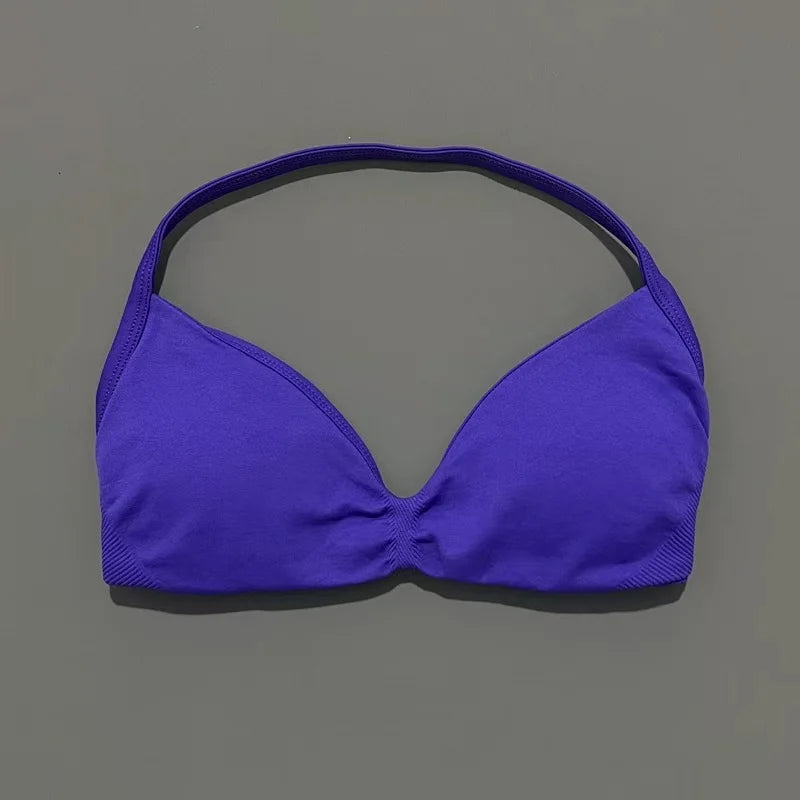 Sports Strappy Bra Yoga Underwear Women Gym Top Running Exercise Backless Bra High Support Active Wear Fitness Workout Halter