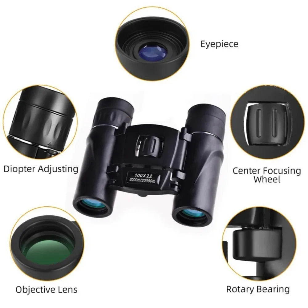 2026 100x22 Mini Portable Hd Binoculars 30000m Long Range Folding Bak4 Fmc Optics For Hunting Sports Outdoor Camping Travel