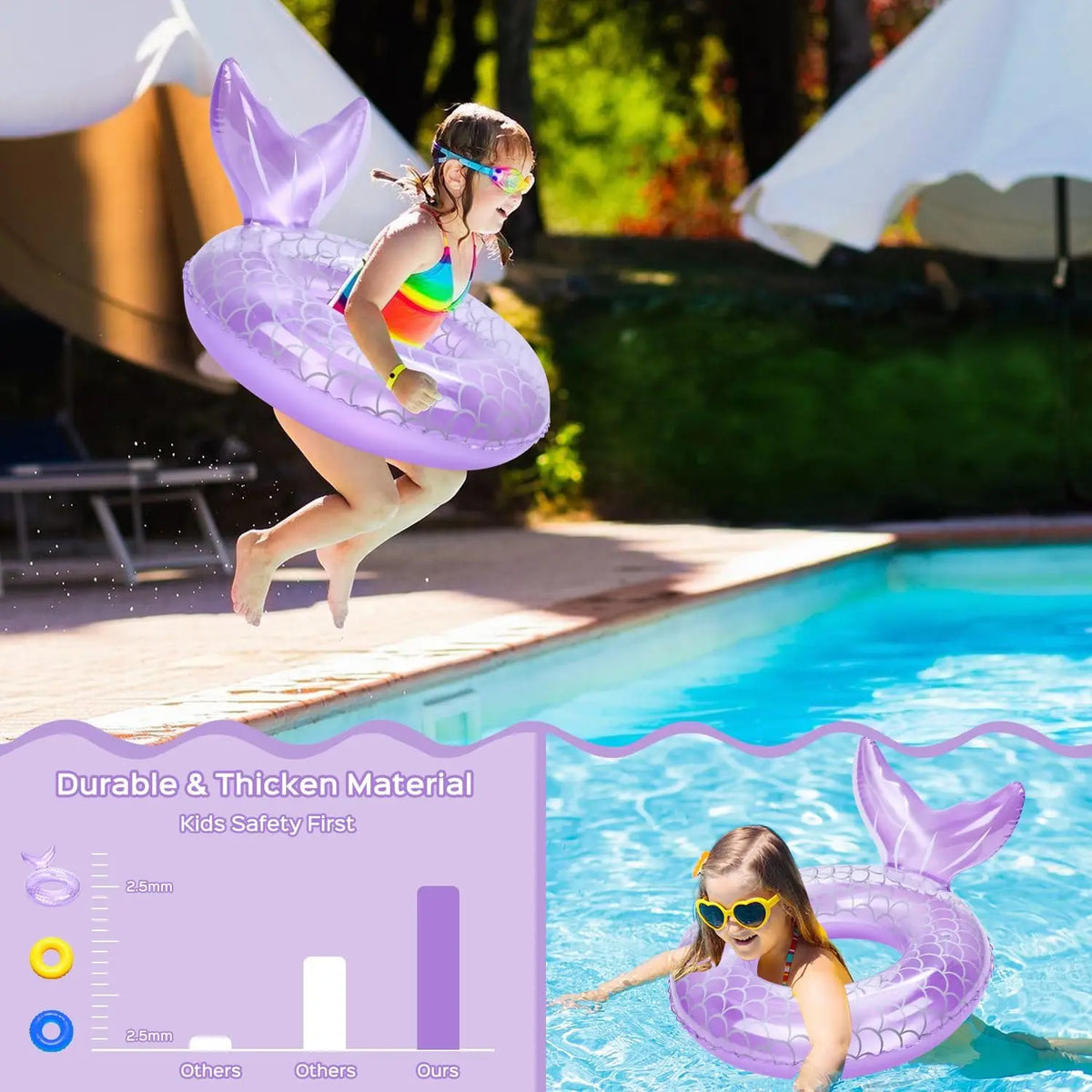 Inflatable Swim Ring, Cute Mermaid Dinosaur Unicorn Mouse Swimming Pool Floats Tube Raft, Water Bathtub Beach Party Toys