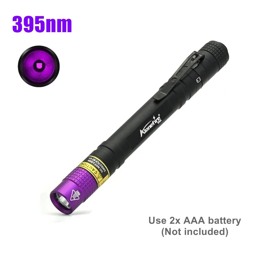 365nm/395nm Mini UV Pen Light Led Flashlight Blacklight Torch Cat Dog Pet Stain Tinea Ink Money Ore Jade Scorpion Detection Lamp