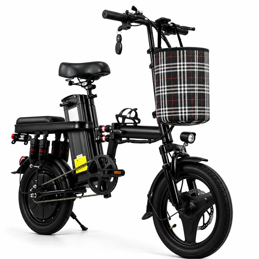Foldable Electric Bike for Adults 500W 48V 15Ah 14" Tires 8 Shock Absorbers Portable Commuter E-Bicycle Folding Scooter