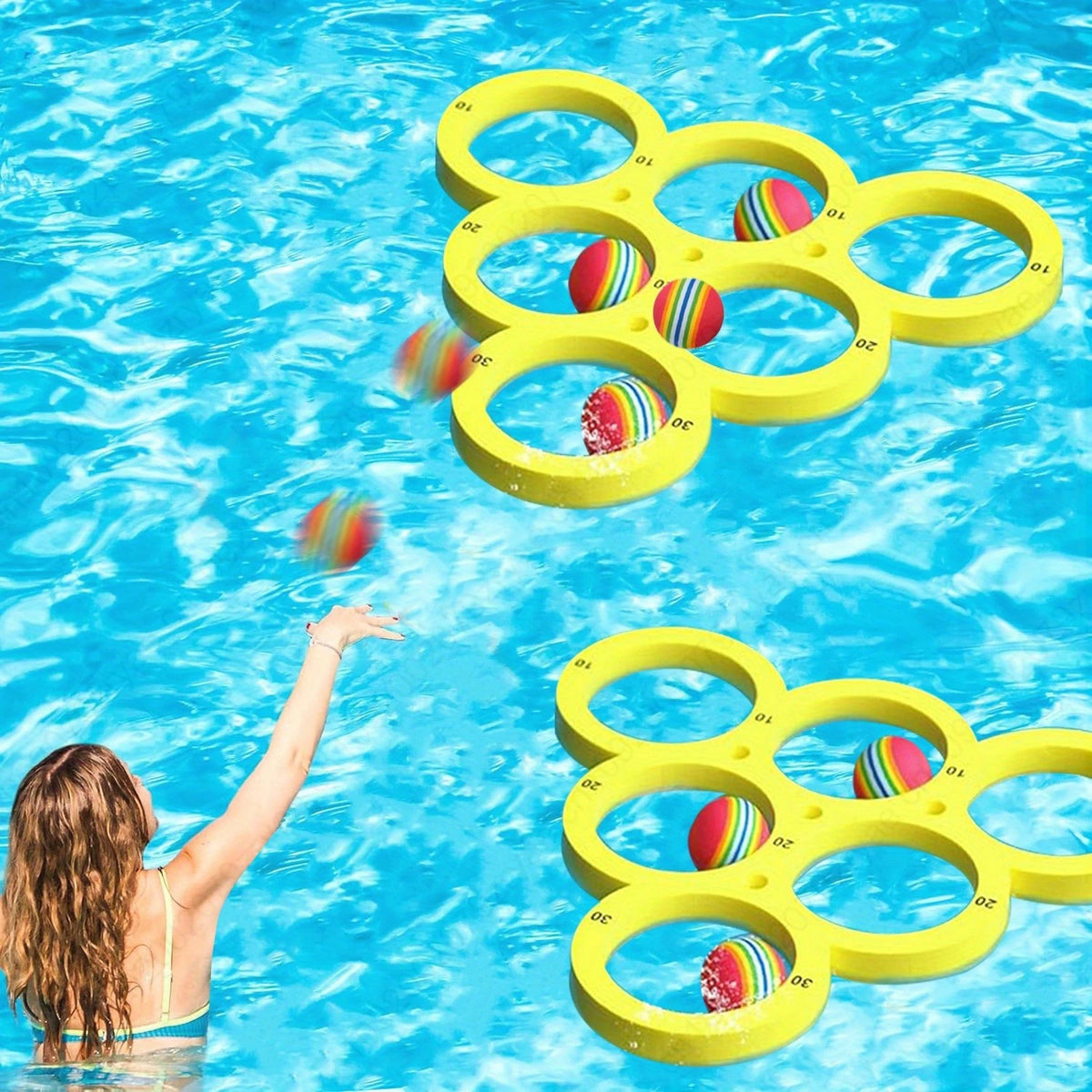 1+10pcs Swimming Pool Toss Game Set, Family Water Sports Floating Pool Toys, Throwing Game ，Suitable for Family Friends