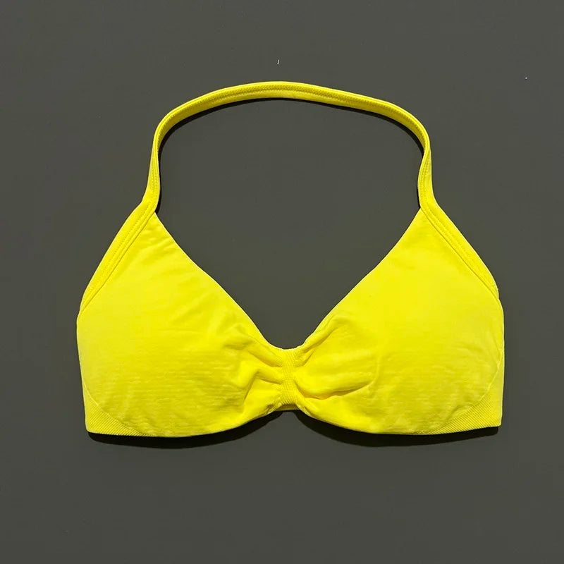 Histello Sports Strappy Bra Women Yoga Tank Bra Seamless High Support Fitness Workout Top Running Exercise Halter Gym Bras