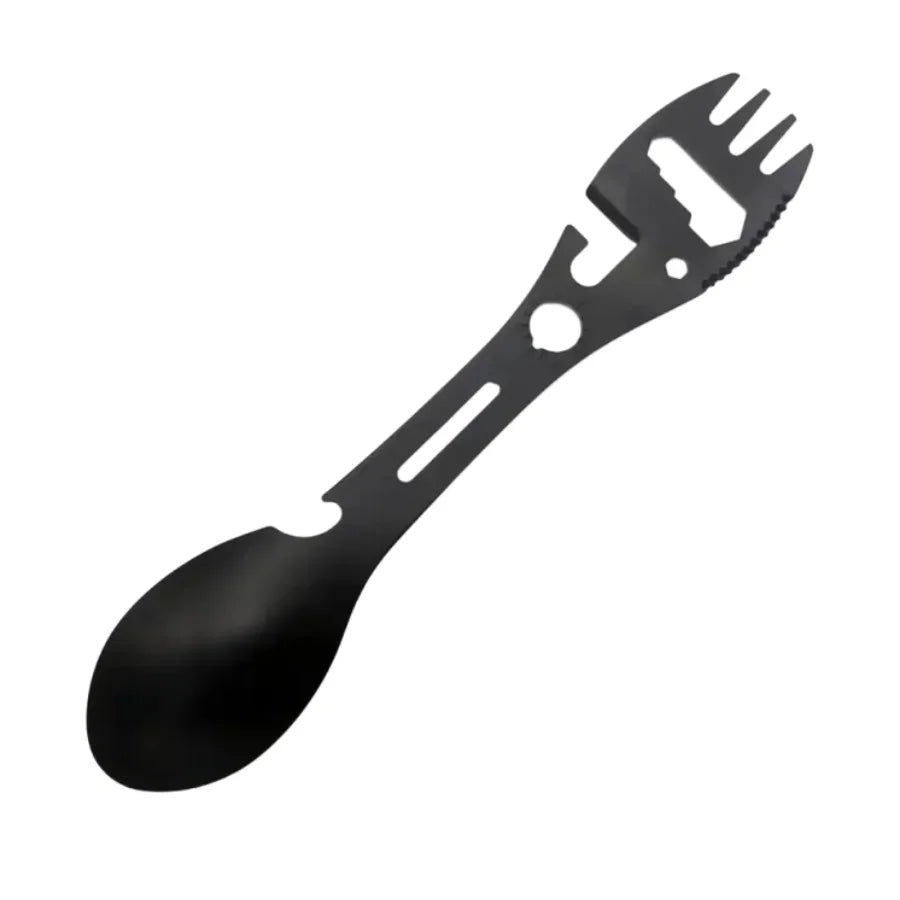 Multifunctional Outdoor Spoon Fork Tool 10 in 1 Survival Kit with Wrench Saw Edge Practical Fork Knife Spoon Bottle/Can Opener