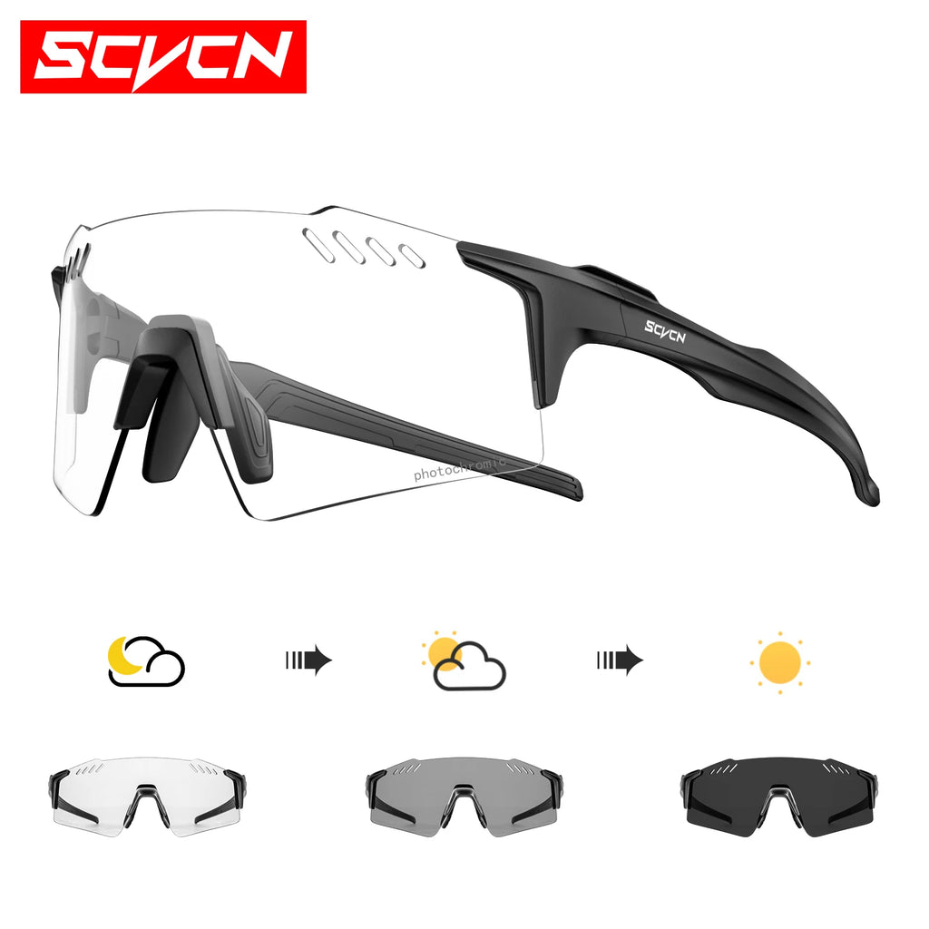 SCVCN Photochromic Bike Cycling Glasses UV400 Bicycle Riding Eyewear Sports MTB Outdoor Sports Golf Camping Driving Eyepieces