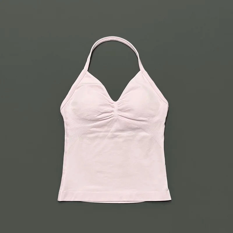 NCOYOE Women Gym Tank Top Sports V Neck Seamless Slim Fit Longline Yoga Top Running Fitness Workout Activewear Top