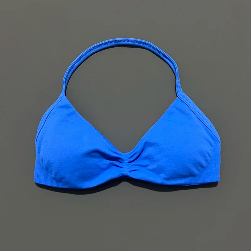 Histello Sports Strappy Bra Women Yoga Tank Bra Seamless High Support Fitness Workout Top Running Exercise Halter Gym Bras