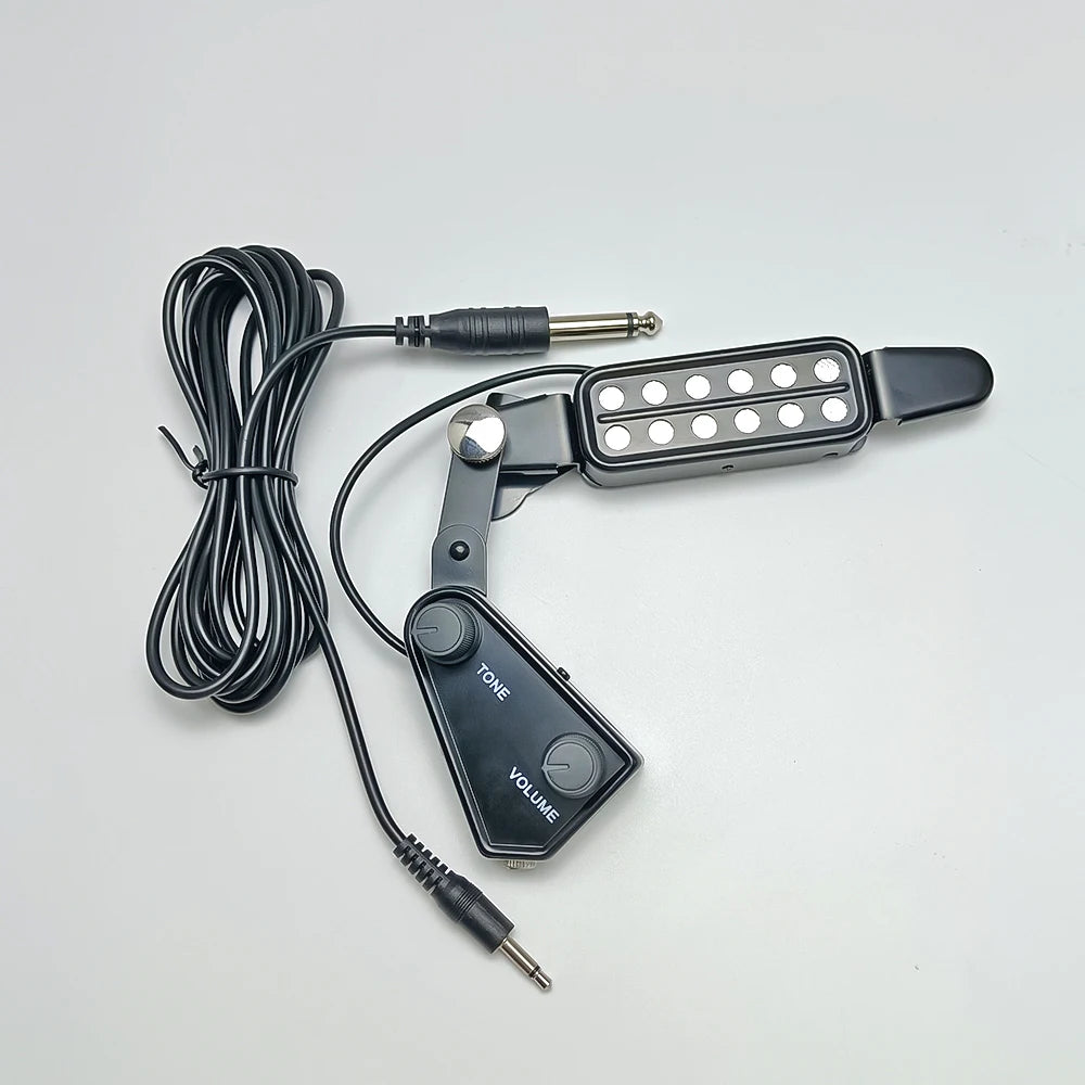 12-hole Acoustic Guitar Sound Hole Pickup Magnetic Transducer with Tone Volume Controller Audio Cable