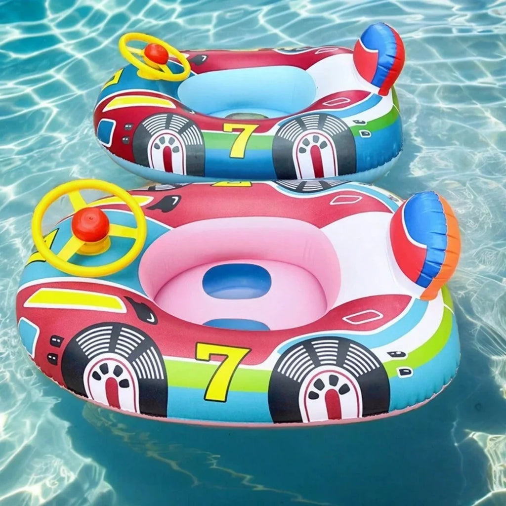 Baby swimming pool float vehicle - inflatable summer beach float for children and toddlers - with handle and safety features