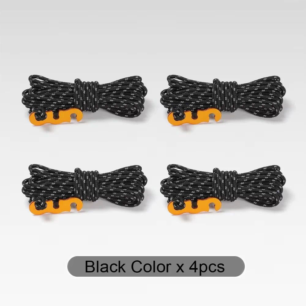 4pcs Durable Camping Tent Ropes Reflective Windproof Reinforced Canopy Accessories with Safety Buckles for Outdoor