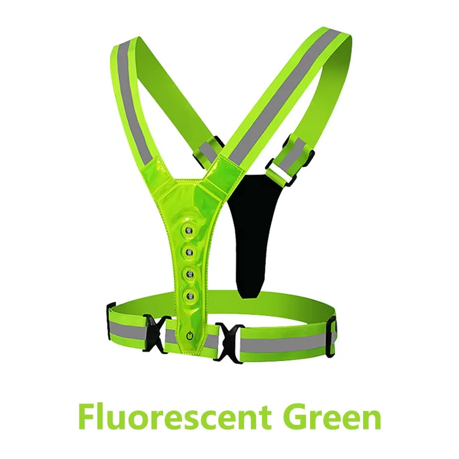 Adjustable Elastic Flashing LED High Visibility Reflective Vest Outdoor Sports Cycling Safety Night Running Vest
