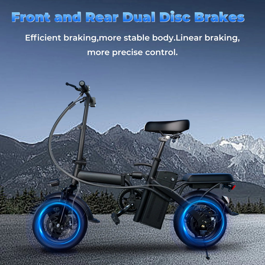 LELEKUAI 500W Adult Electric Bike, 20 MPH, 48V 10.4Ah Removable Battery, 14 Inch Folding Electric Bike, Multi-Shock Absorption