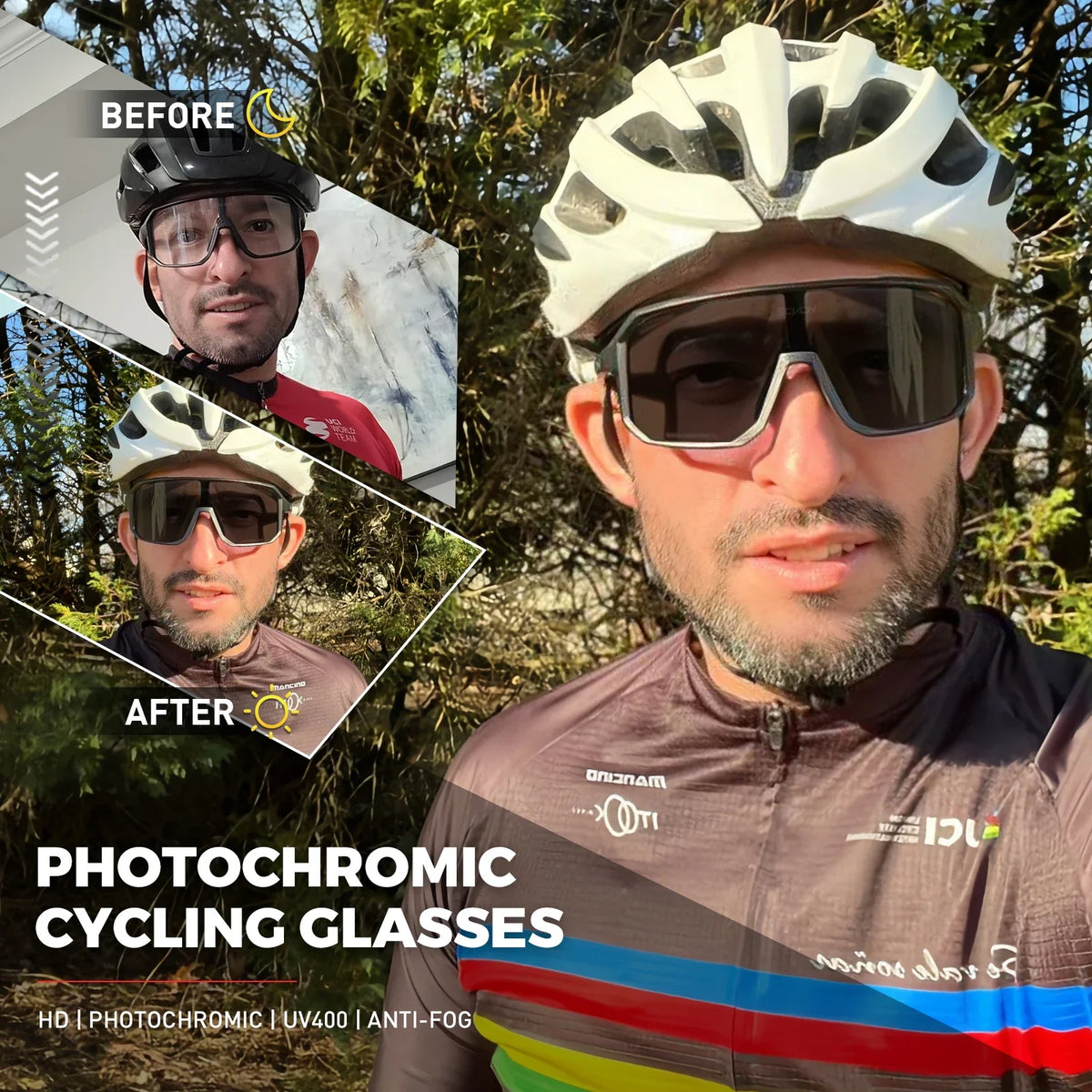 SCVCN Men Bike Photochromic Glasses Cycling Sunglasses for Women Sports Running MTB Biking Eyewear Road Mountain Bicycle Goggle