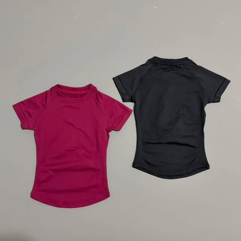 Sport Short Sleeve Top Women Running Sports T Shirt Summer Short Sleeve Round Neck Breathable Stretchy Gym Yoga Fitness Top