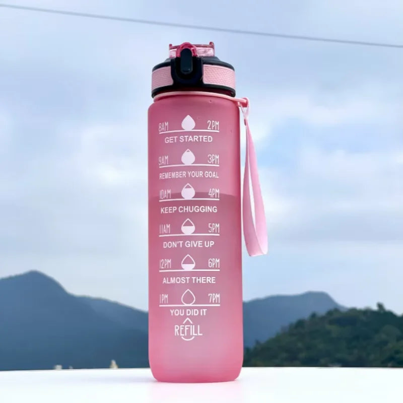 1000ML Large Capacity Sports Water Bottle with Time-Tracking Straw Leak Proof Locking Flip Cover for Outdoor Fitness
