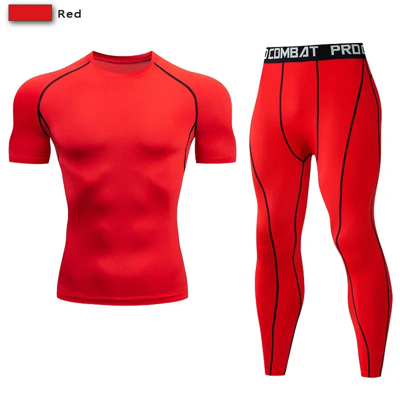 2pcs Men's Compression Sportswear Suit Elastic Training Yoga Sets Workout Jogging Fitness Clothing Tracksuit Pants Sporting