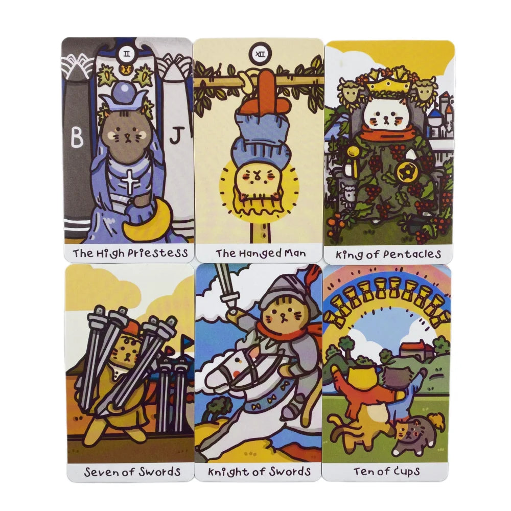 Cattitude Tarot Cards Guidebook Cute Cat Card Game Tarot Deck with PDF New Beginner Divination Oracle Party Game Occult