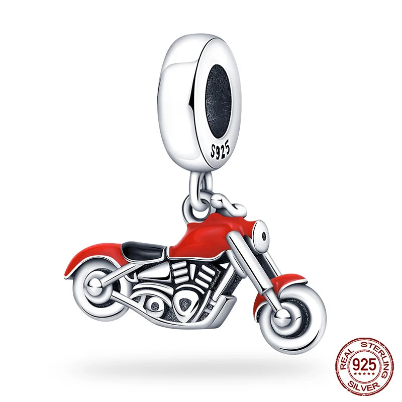 Fashion 100% 925 Silver Red Motorcycle Sports Car SUV Bus Charms Beads For Women Fit DIY Pan Bracelets Party Birthday Jewelry