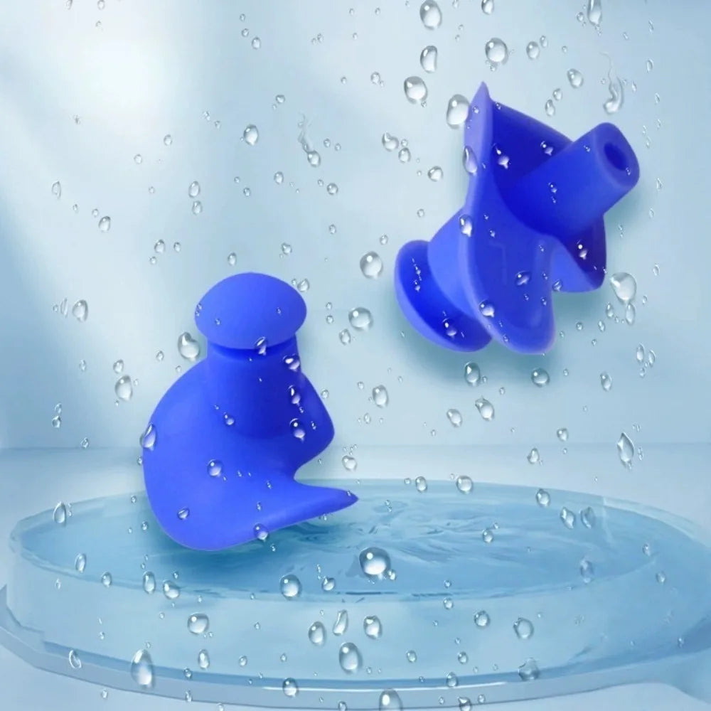 Portable Durable Silicone Swimming Waterproof Earplugs Soft and Noise Reducing Spiral Strap Collection Box Swimming Accessories