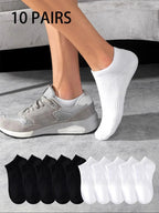 10 Pairs of Men's Sports Socks, White No-Show Socks, Sweat-Absorbent and Breathable, Suitable for Tennis, Badminton, Professional Running, Men's Basketball