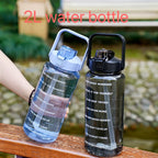 2L Portable Water Bottle Large Capacity Plastic Straw Water Cup Drink Bottle With Time Marker For Outdoor Sports Fitness