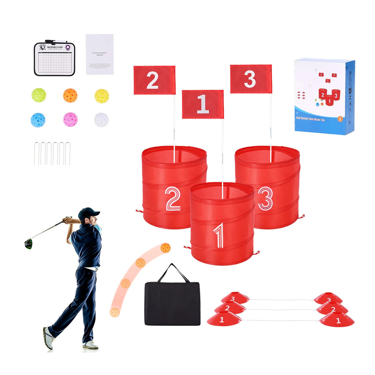 SucceBuy 3/6/9 Hole Backyard Golf Game Portable Bucket Golf Course Practice Chipping Games for Family Outdoor Sports