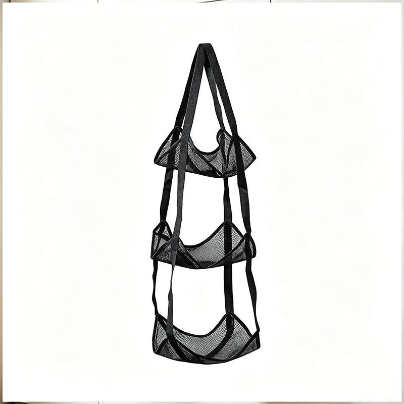 3/4 Tier Hanging Ball Storage Bag with Hooks, Mesh Sports Equipment Organizer for Basketball Football Volleyball, Over Door Wall