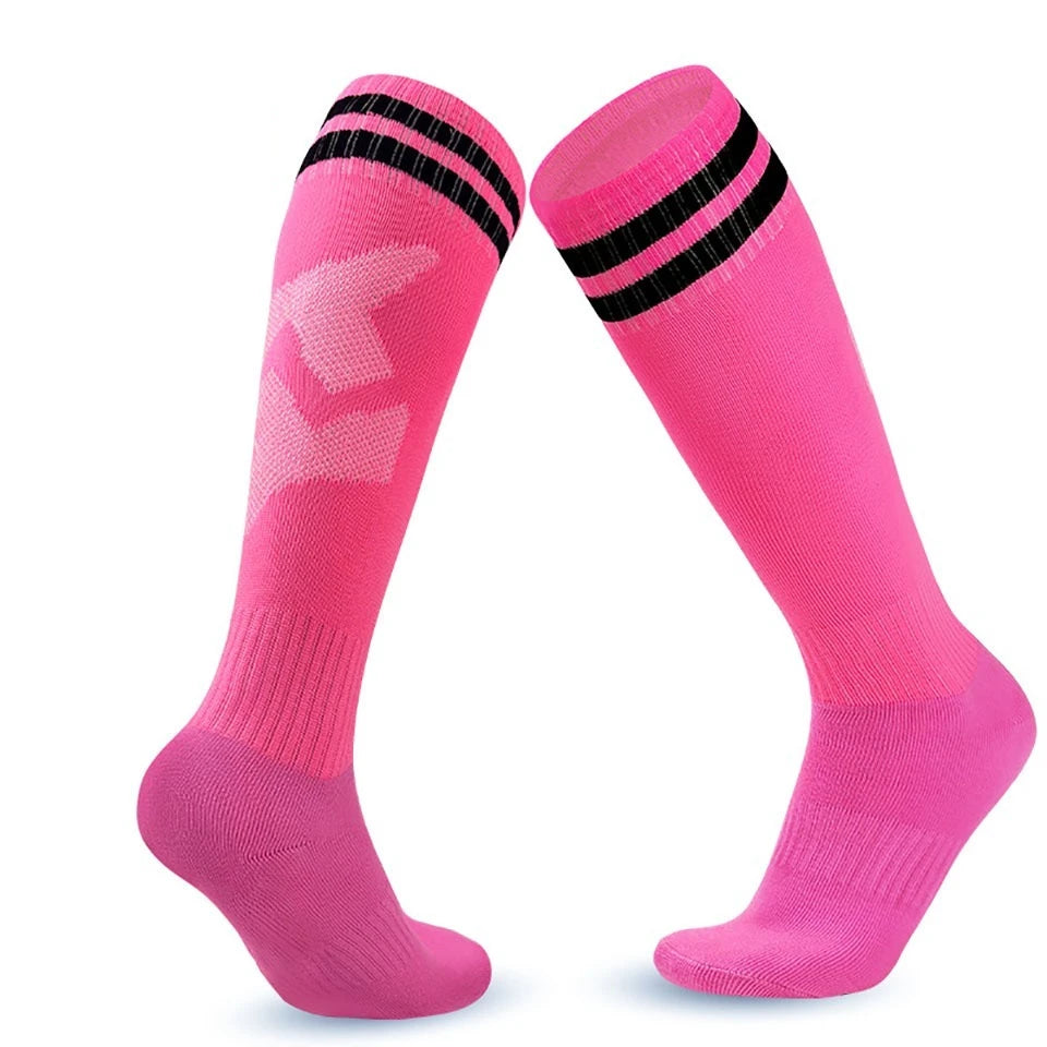 Loogdeel 1Pair 26-45 Kids Soccer Compression Sports Socks Stretchy Knee High Tube Socks Men Women Teens Football Athletic Socks