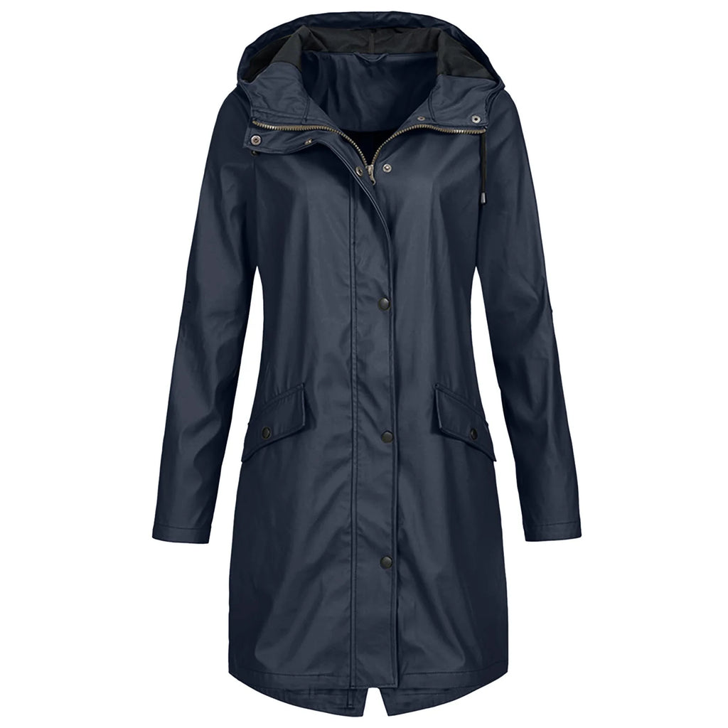 Women Waterproof Zipper Rain Jacket Solid Color Ladies Outdoor Mountaineering Lightweight Raincoats Plus Size XS-3XL