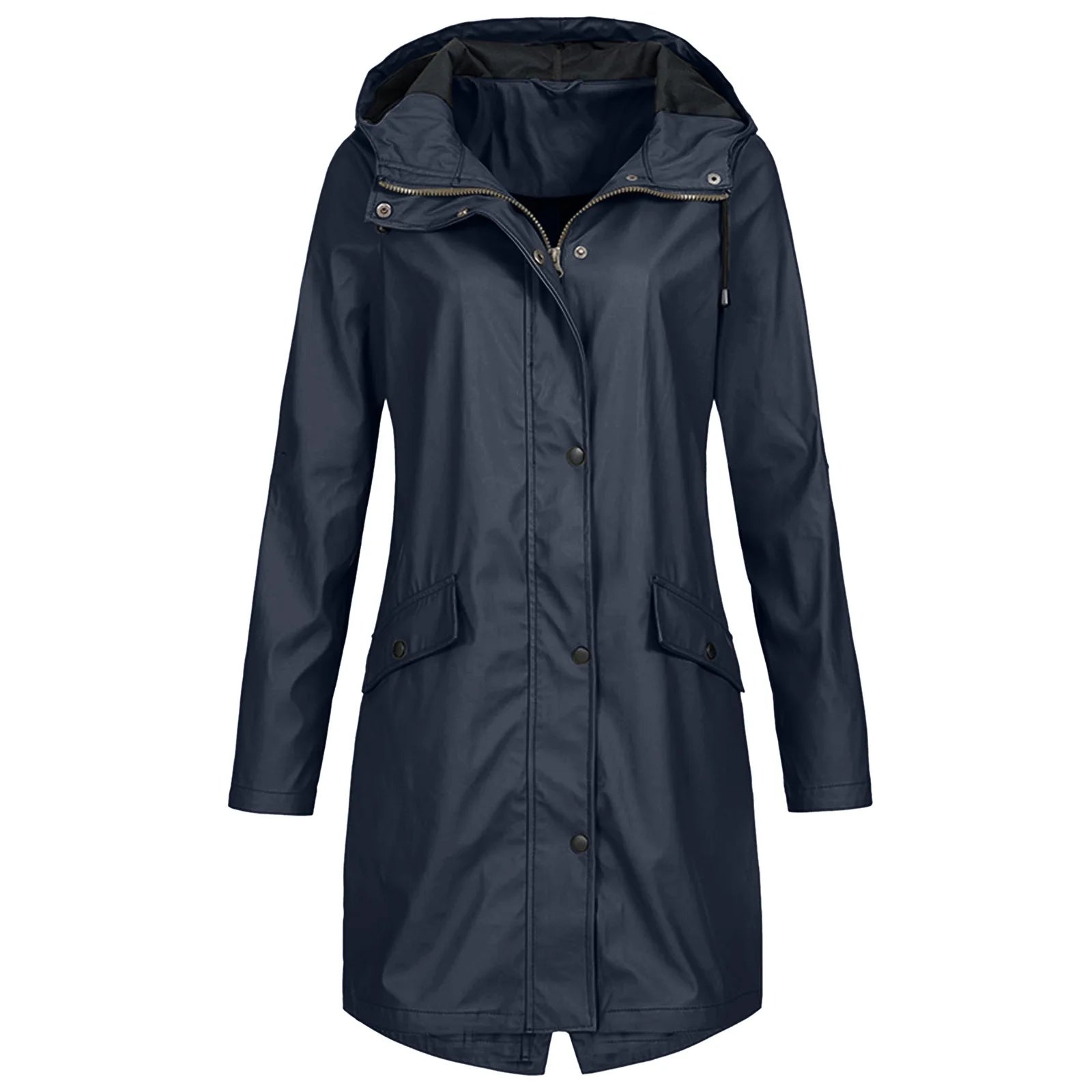 Women Waterproof Zipper Rain Jacket Solid Color Ladies Outdoor Mountaineering Lightweight Raincoats Plus Size XS-3XL