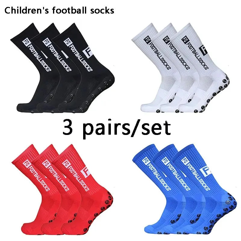3 pairs New children and youth sports breathable soccer socks square silicone non-slip grip football socks
