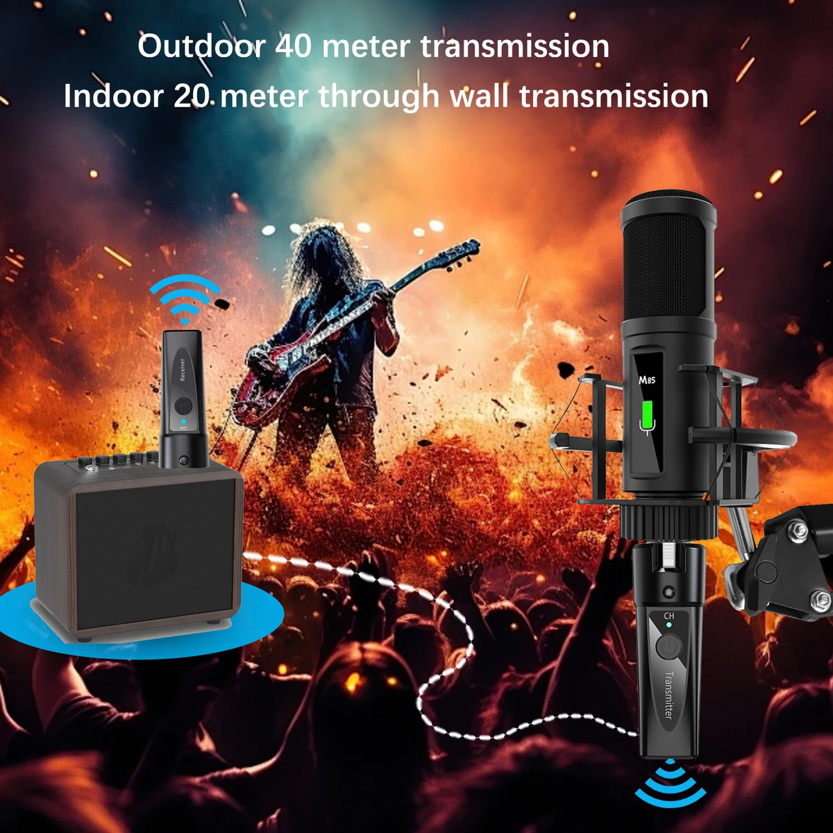 XLR Wireless Microphone Transmitter Receiver，  2.4Ghz Microphone Wireless System, Rechargeable Wireless Mic Adapter for Audio Mi