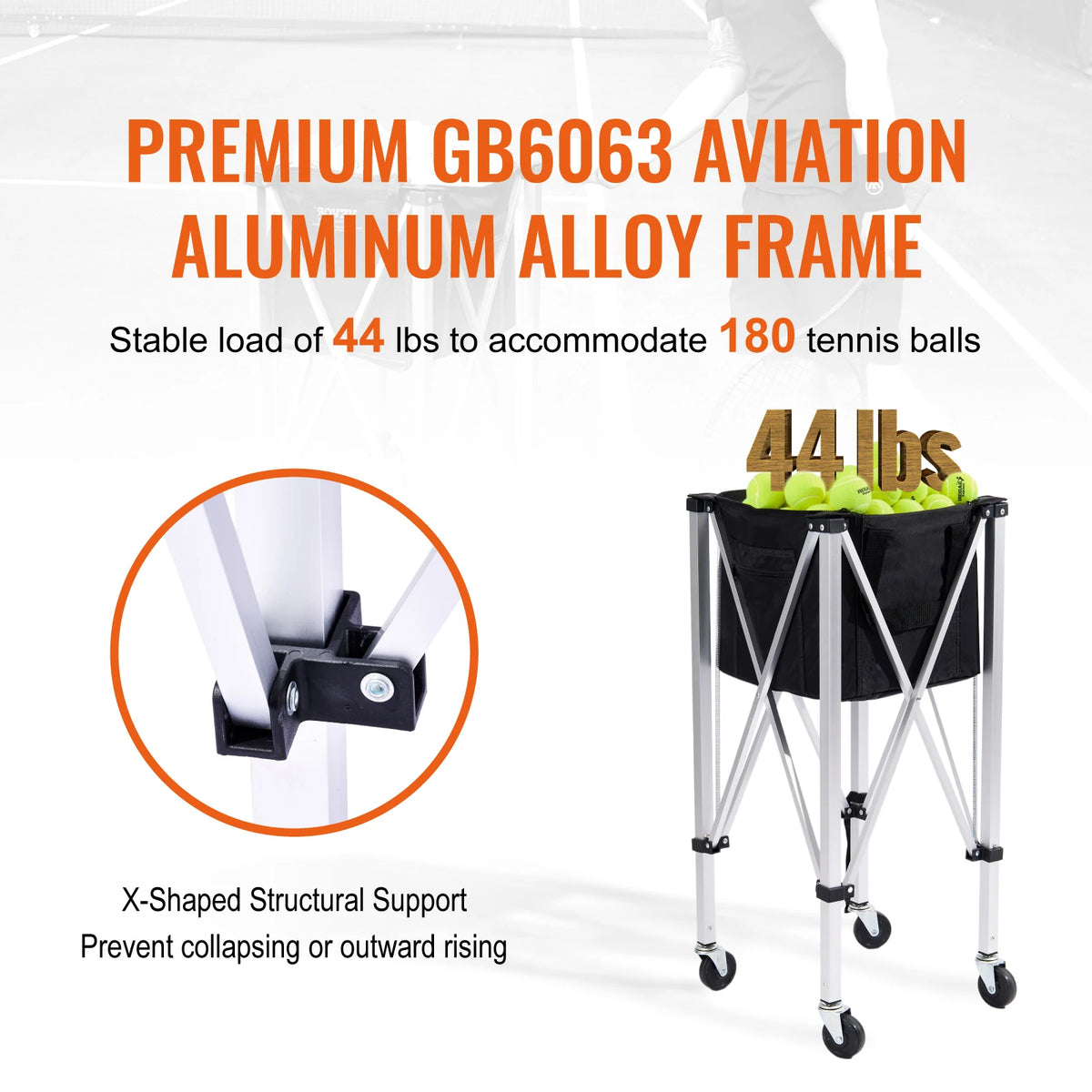 SucceBuy Foldable Tennis Ball Cart Holds 150/180 Tennis Balls Basket Hopper with Wheels for Sports Teaching Baseball Trolley