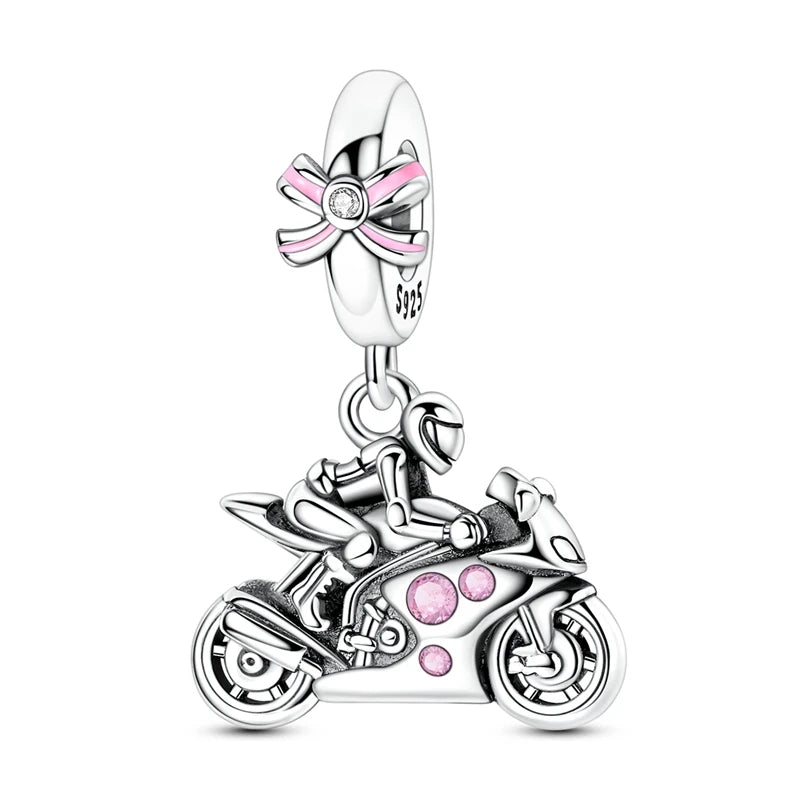 Fashion 100% 925 Silver Red Motorcycle Sports Car SUV Bus Charms Beads For Women Fit DIY Pan Bracelets Party Birthday Jewelry