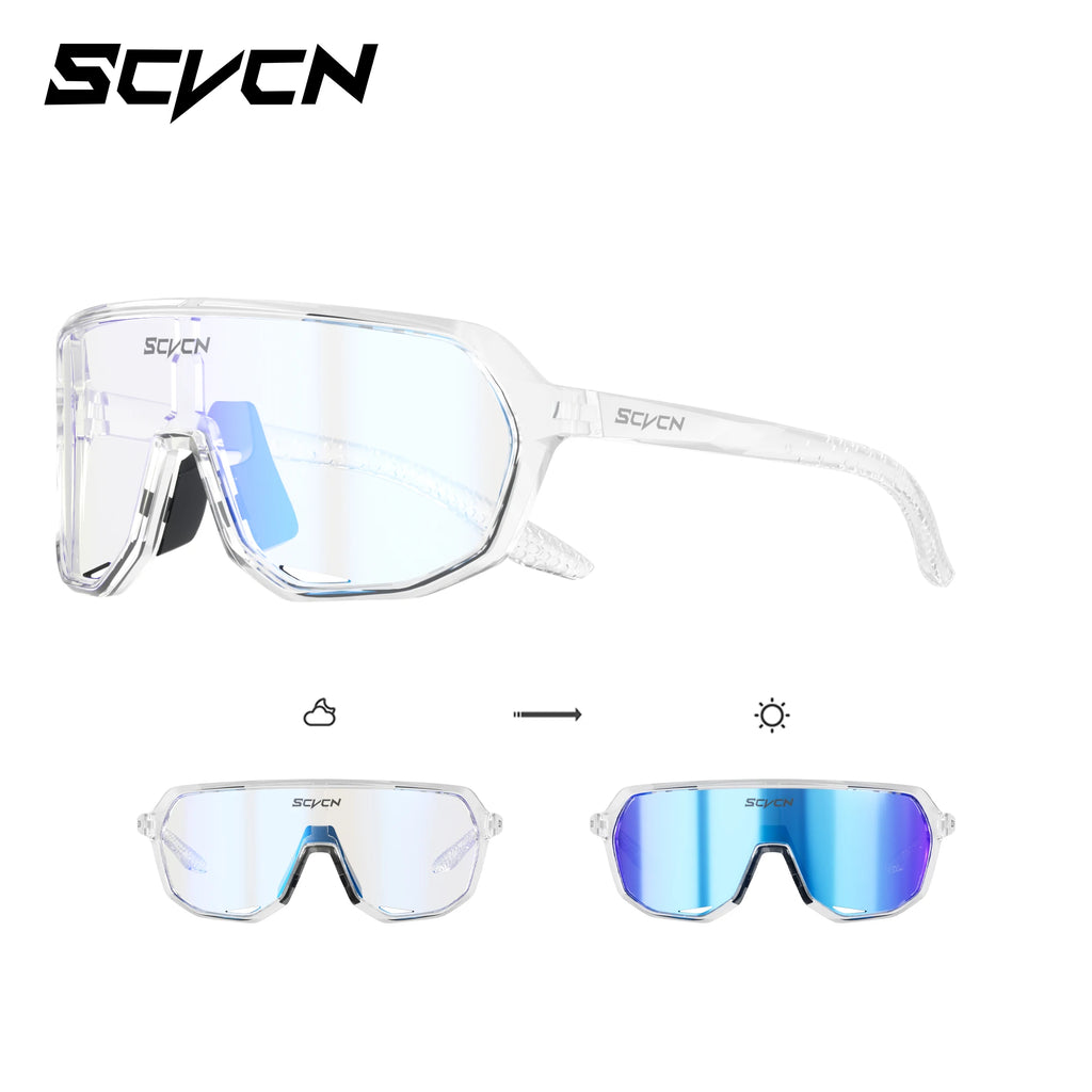 SCVCN Men Bike Photochromic Glasses Cycling Sunglasses for Women Sports Running MTB Biking Eyewear Road Mountain Bicycle Goggle