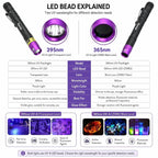 365nm/395nm Mini UV Pen Light Led Flashlight Blacklight Torch Cat Dog Pet Stain Tinea Ink Money Ore Jade Scorpion Detection Lamp