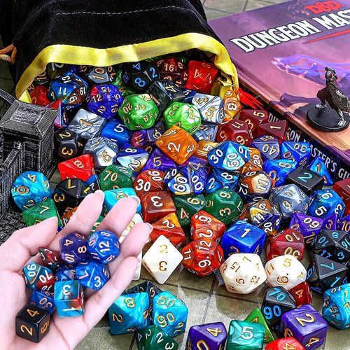 42pcs Polyhedral DND Dice Set with Black Drawstring Pouch - Color-Coded Faces, RPG & D&D Tabletop Game Accessories, ZSY