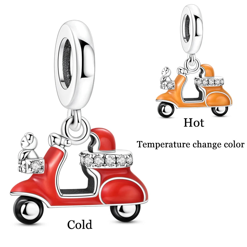 Fashion 100% 925 Silver Red Motorcycle Sports Car SUV Bus Charms Beads For Women Fit DIY Pan Bracelets Party Birthday Jewelry