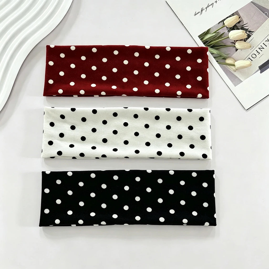 1pc Polka Dot Yoga Elastic Headband – Fashionable Dot-pattern Makeup Headband, Sports & Fitness Sweat-absorbent Hairband