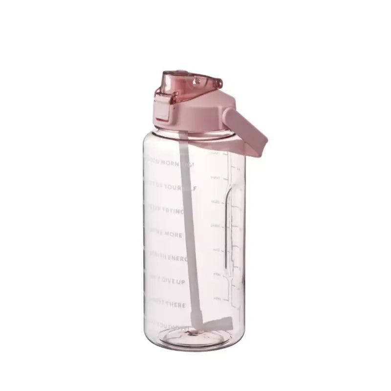 2 Liters Straw Plastic Water Bottle Large Portable Travel Bottle Sports Fitness Cup High Value Big Fat Cup Adult Universal