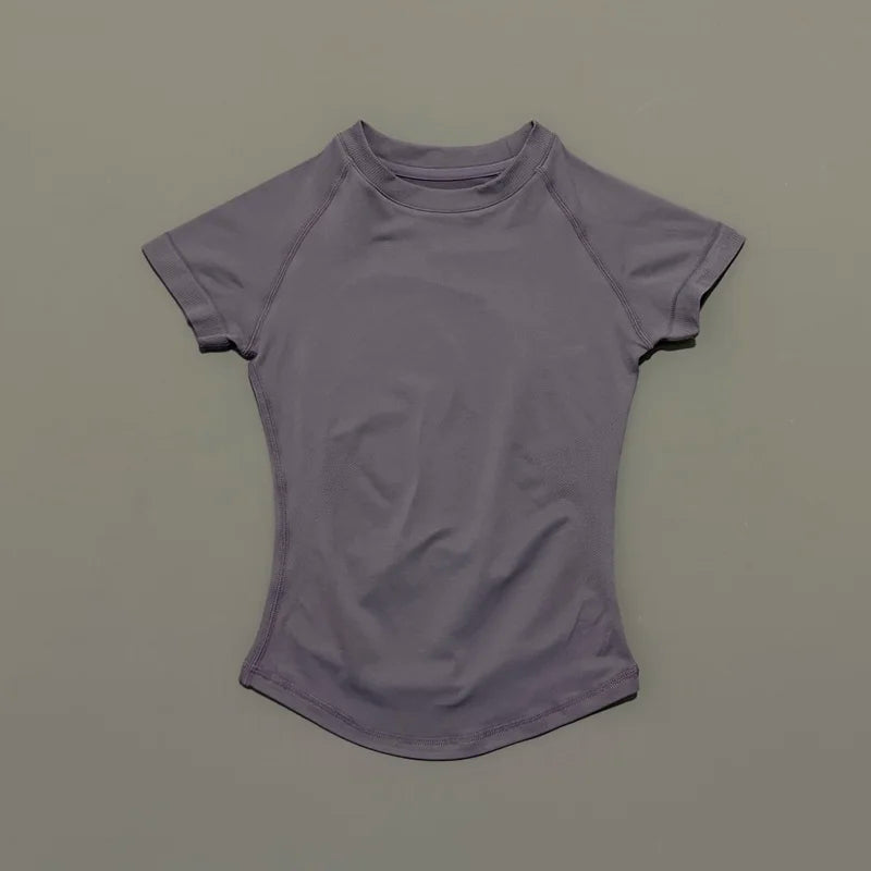 Sport Short Sleeve Top Women Running Sports T Shirt Summer Short Sleeve Round Neck Breathable Stretchy Gym Yoga Fitness Top