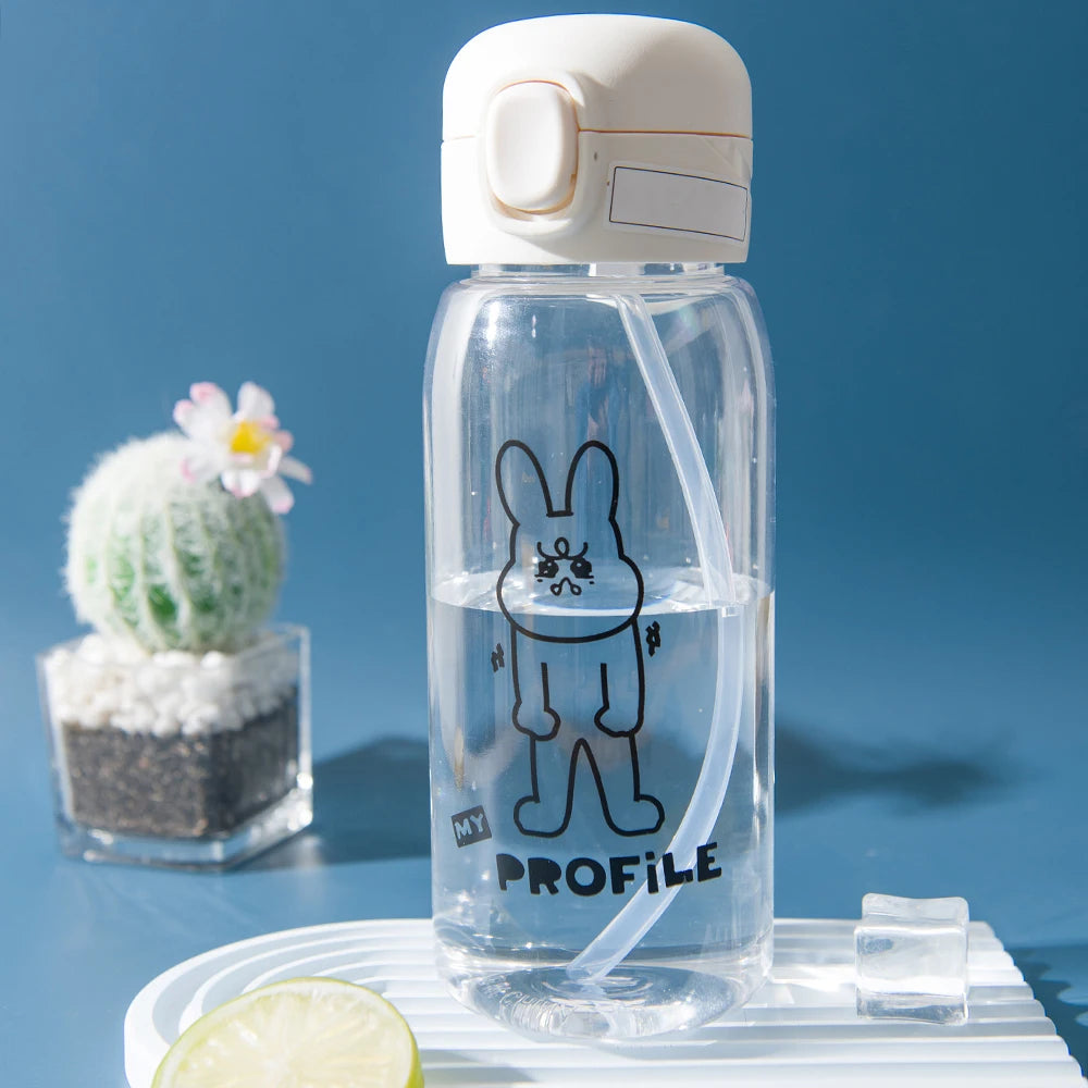 520-600ML Transparent Creative Printed Plastic Water Bottle Bouncing Straw Sports Cup Outdoor Travel Portable Water Bottle Regal