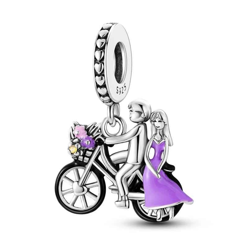 Fashion 100% 925 Silver Red Motorcycle Sports Car SUV Bus Charms Beads For Women Fit DIY Pan Bracelets Party Birthday Jewelry