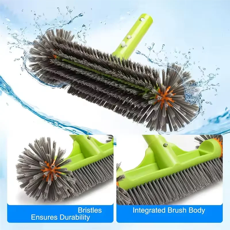 13 Inch Heavy Duty Pool Brush 7 Rows Nylon Bristles Handle - Pool Cleaner for Walls Tiles Floors Maintenance