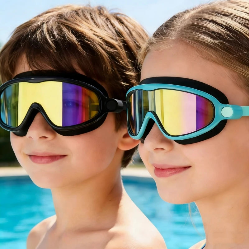 Swim Goggles, Waterproof Anti-Fog Anti-UV Wide View Swimming Goggles for Kids 3-14